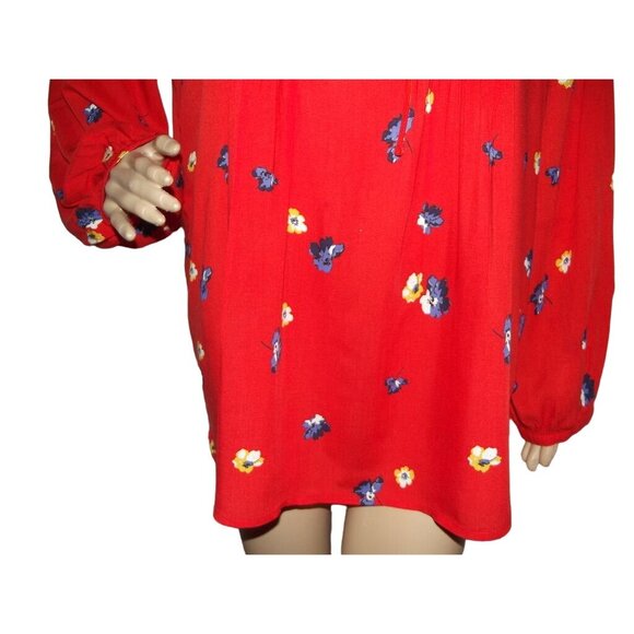 Old Navy Blouse Womens Large Red Floral boho peasant top lace-up v-neck swing - Picture 4 of 15